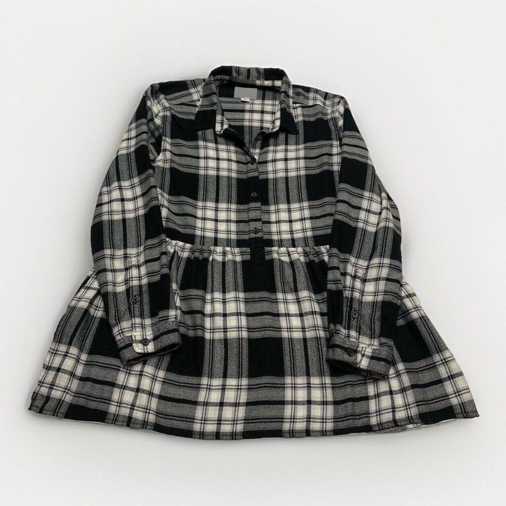 American Eagle Plaid Flannel Tunic Size Small Black White Pin Tuck Jegging Fit M